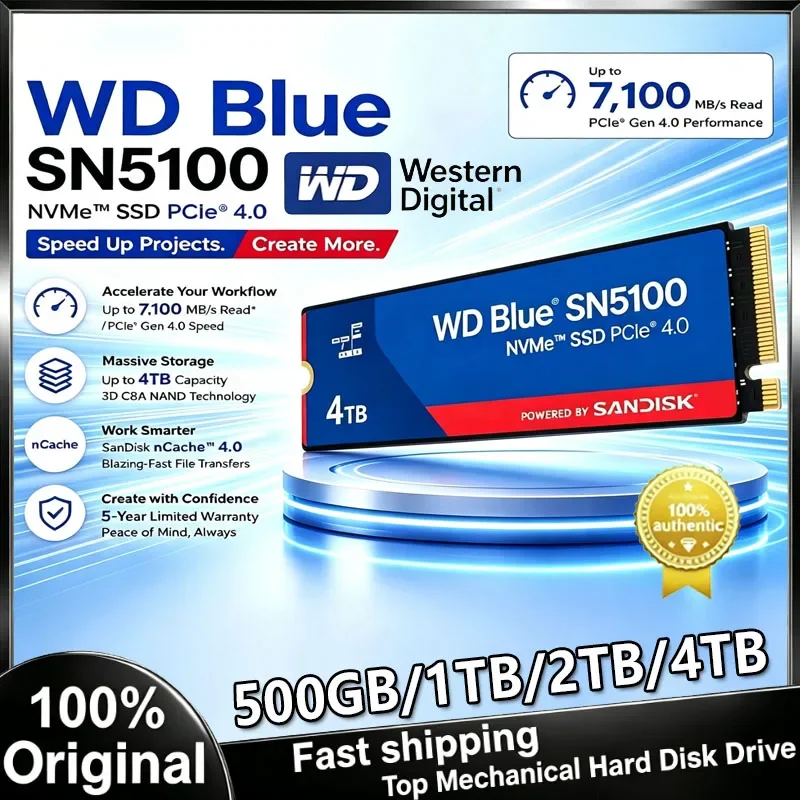 NEW WD Blue SSD SN5100 M.2 2280 NVMe Internal Solid State Drive High Speed PCIe 4.0 Game Drive Works for Laptop PC Hard Disk