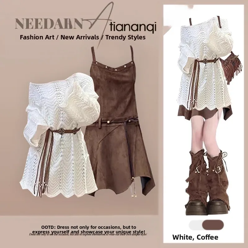 

Autumn New n Versatile Light Maturi Strap Dr Women's Faion Set Two-Piece Set Casual Mid-Length irt Dr