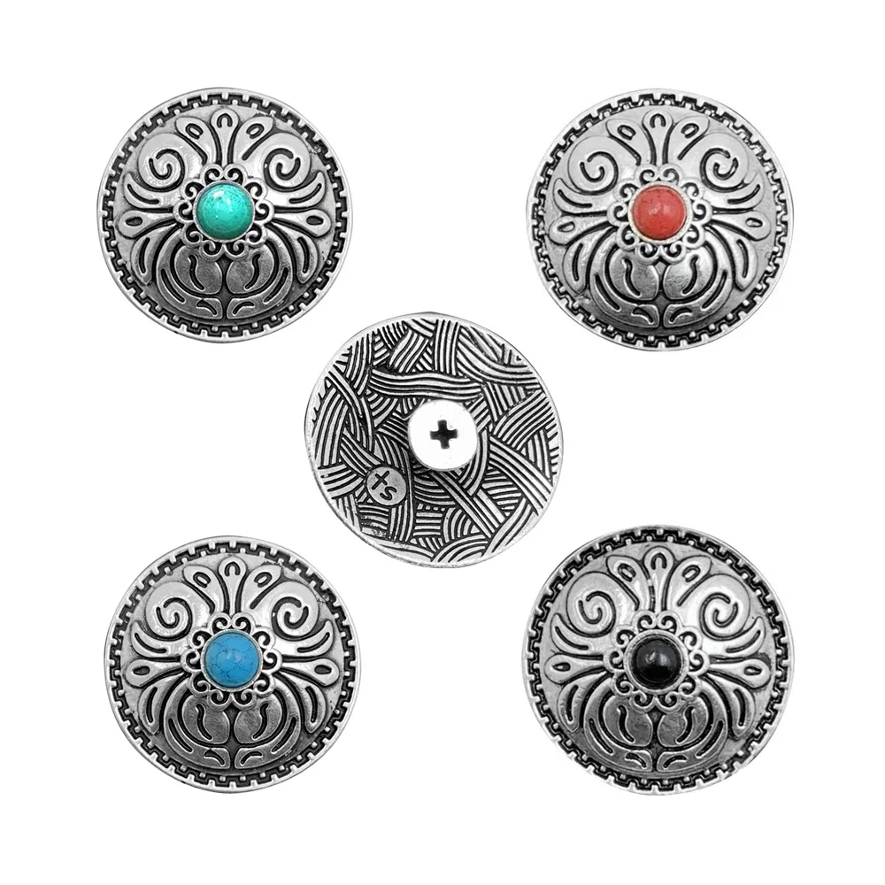 5pcs Cowboy Western Texas Conchos Leather Wallet Turquoise Flower Metal Decorative Button Screw Back for Leathercraft