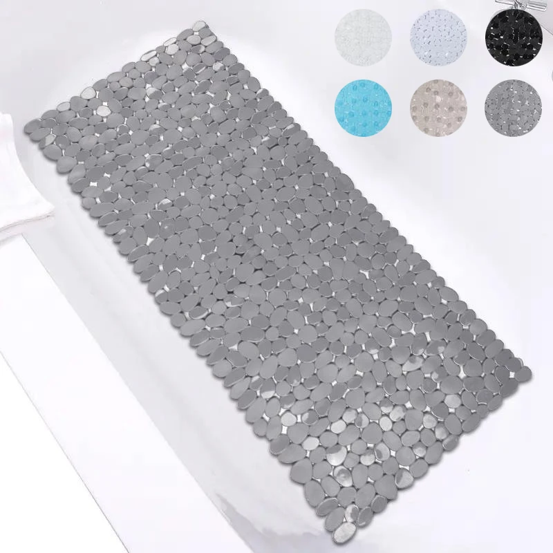 

Pebble Stone Bath Mat Silicone Soft Non Slip Bathroom Rug With Suction Cup Mildew Resistant Bathtub Rug Washable Shower Mat