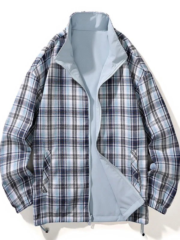 

Двусторонняя куртка в американском ретро-стиле в клетку на молнии, свободного кроя, унисекс, весенне-осенняя верхняя одежда, ветрозащитная, из полиэстера и нейлона, Cozi...