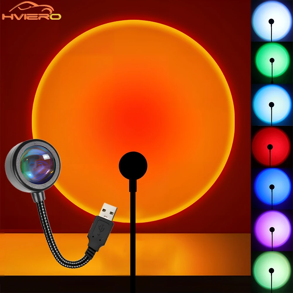 Lámpara Led de puesta de sol con interfaz UAB, proyector de fondo de neón de arcoíris, decoración de habitación, red de ambiente, luz Flexible colorida roja, 1 Uds.