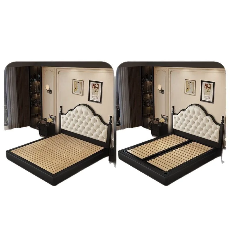 

Leather bed American solid wood light luxury master bedroom high-end atmosphere double storage wedding bed