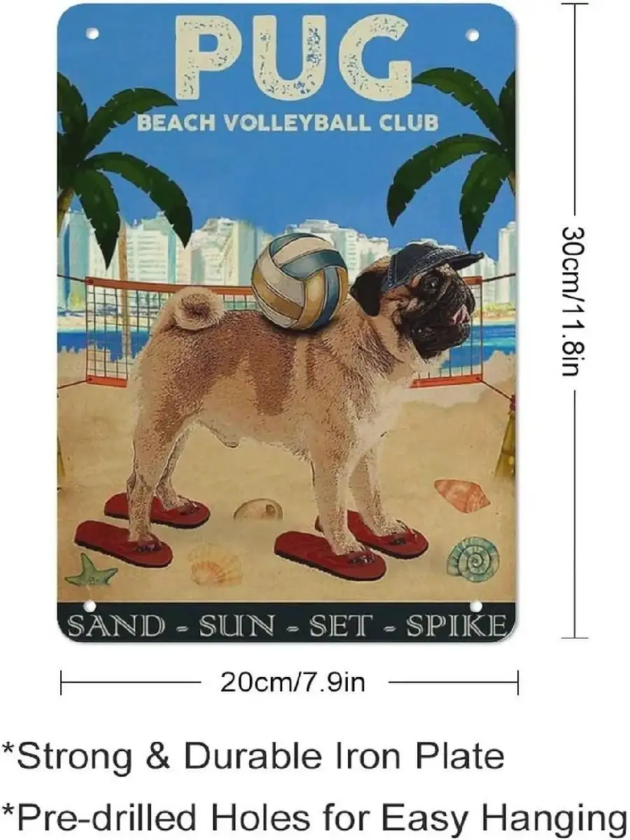 Vintage Metal Tin Sign  Warning Property Protected by Attack Pug Dog  Perfect for Bar Pub Diner Cafe Wall Decor  Unique Home Dec