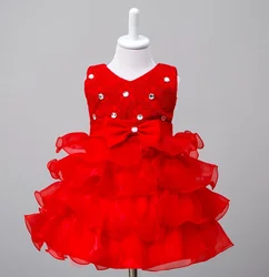 Baby Girls Dress for 1-8 Yrs Sleeveless Kids Birthday Princess Party Dresses for Girls Red Christmas New Year Costume for Kids