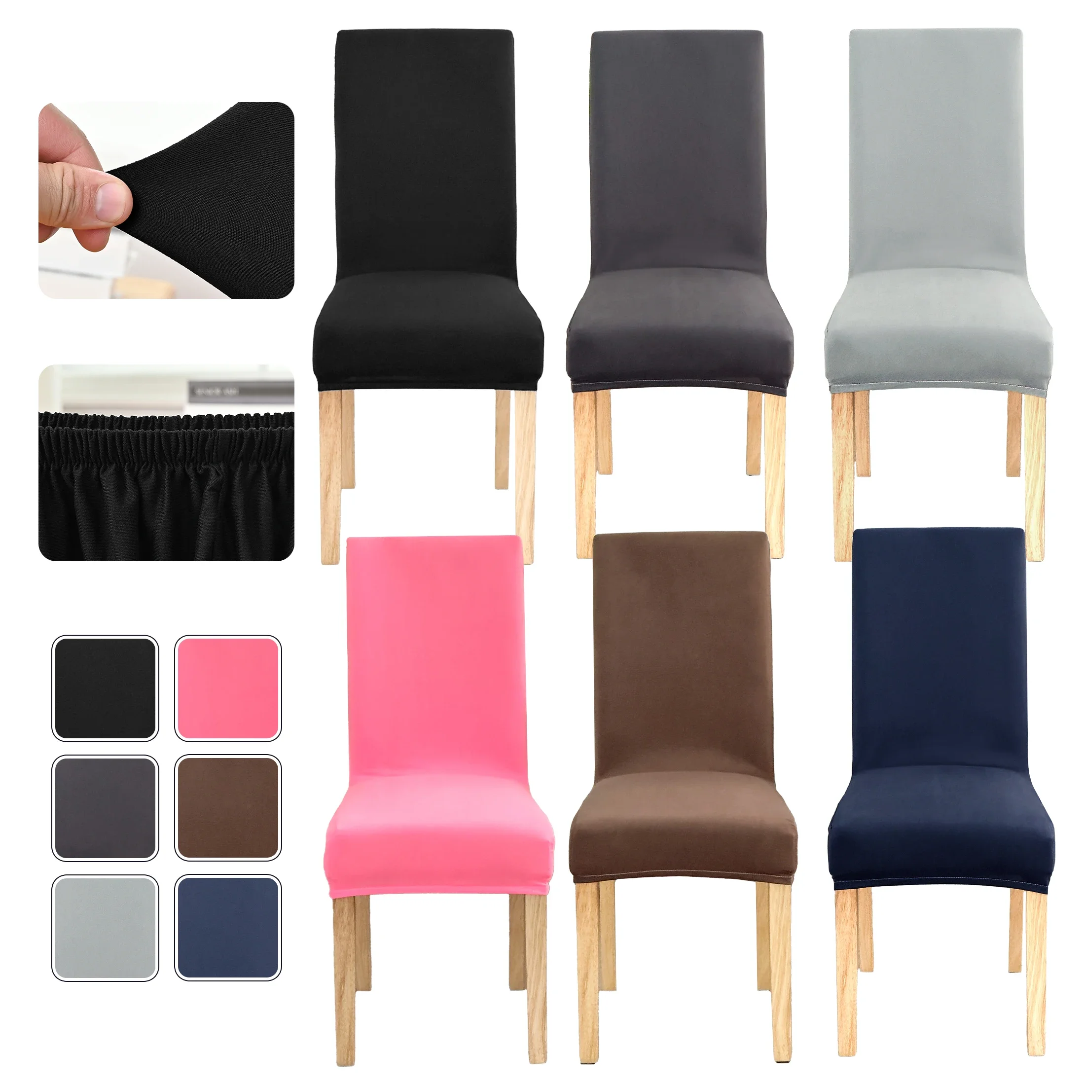 4/6/8pcs Solid Color Stretch Chair Covers, Made of Durable Polyester Fiber, Machine Washable, Universal Fit for Most Chairs