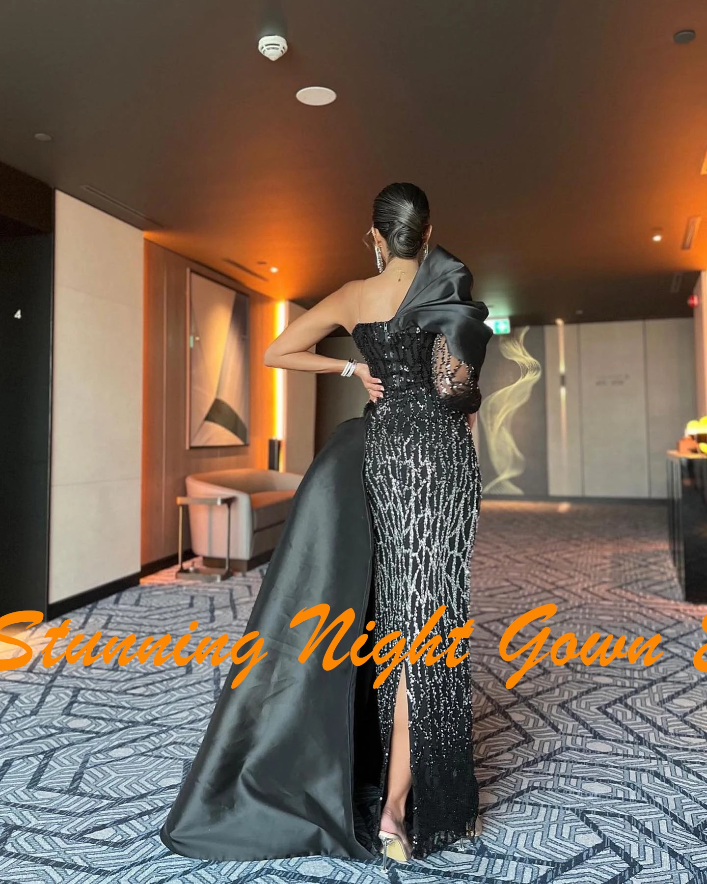 Customized Exquisite One Shoulder Panel Train Crystal Pleats Sequined Party Gowns Graceful Straight Sweetheart Satin Prom Gowns