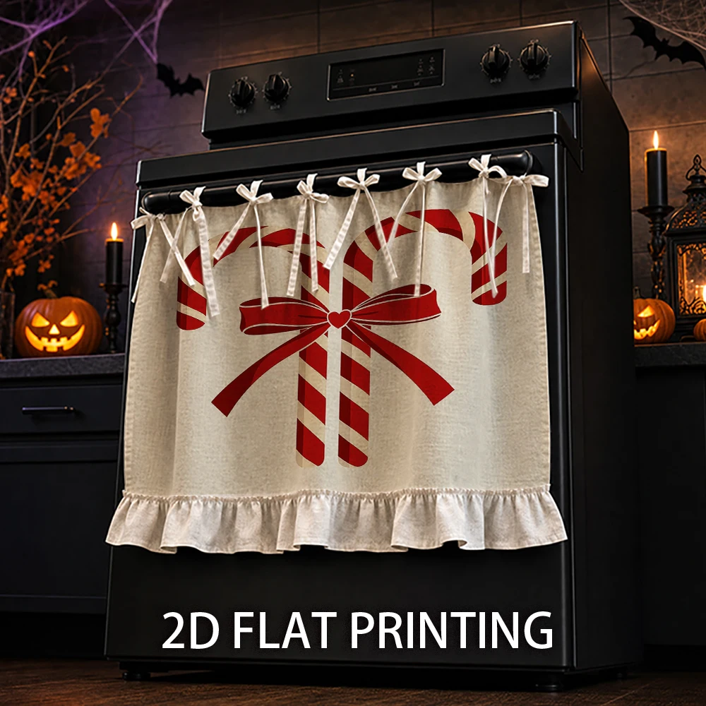 1PC Christmas Kitchen Curtain-Cabinet Curtain-Apron. Printed with candy cane and bow. Can be used as a stove curtain, oven curta