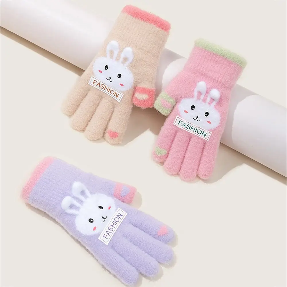 New Rabbit Child Gloves Thickened Knitted Fingerless Gloves Warm Mittens for Autumn Winter