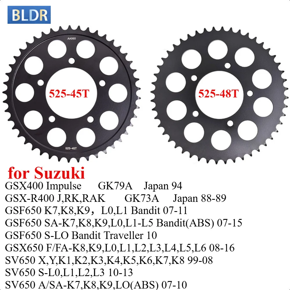 525-45T 48T Motorcycle Front Rear Sprocket Kit for Suzuki GSX400 Impulse GK79A GSX-R400 GK73A GSF650 Bandit GSX650 SV650