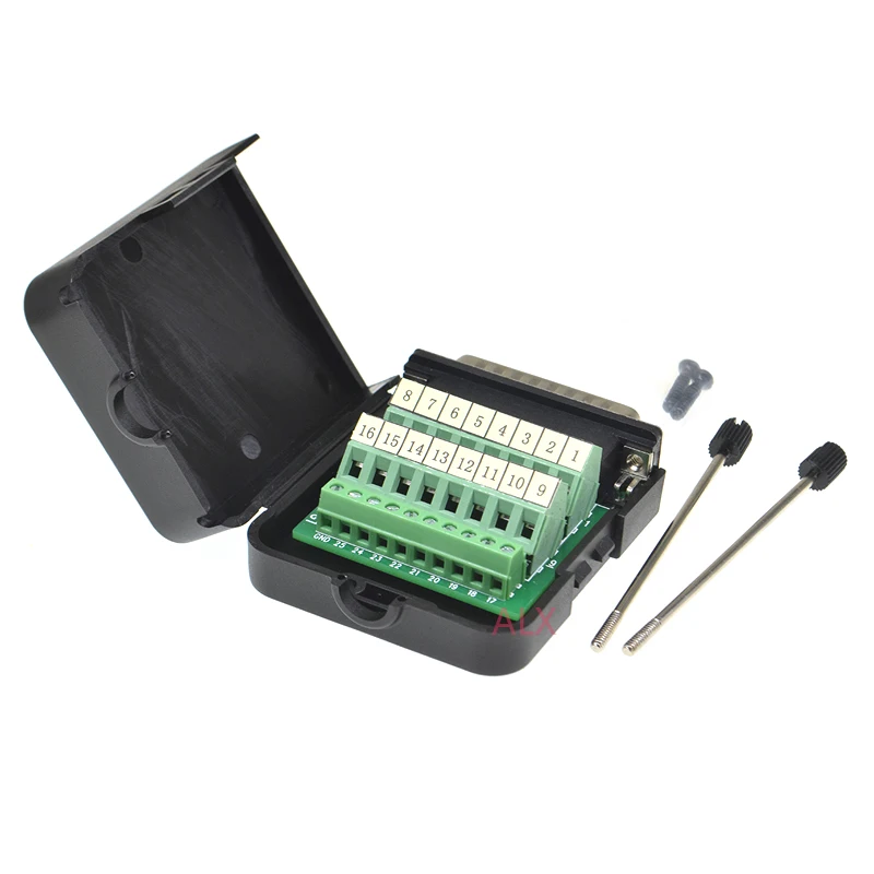 1PCS DB25 25PIN 2 row male plug connector terminal adapter with black shell D-SUB wire cable free solder