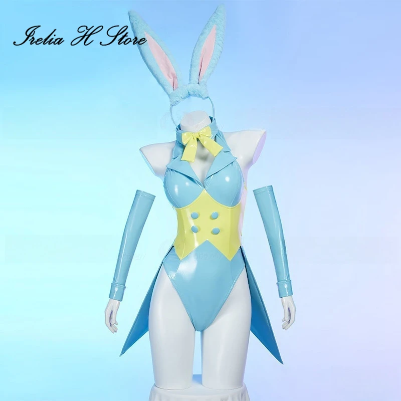 Irelia H أنيمي بو مثير ينغيرييس الجلود تأثيري حلي عيد الفصح الأزرق أرنب فتاة بذلة لالتقاط الصور الخاصة هالوين زي