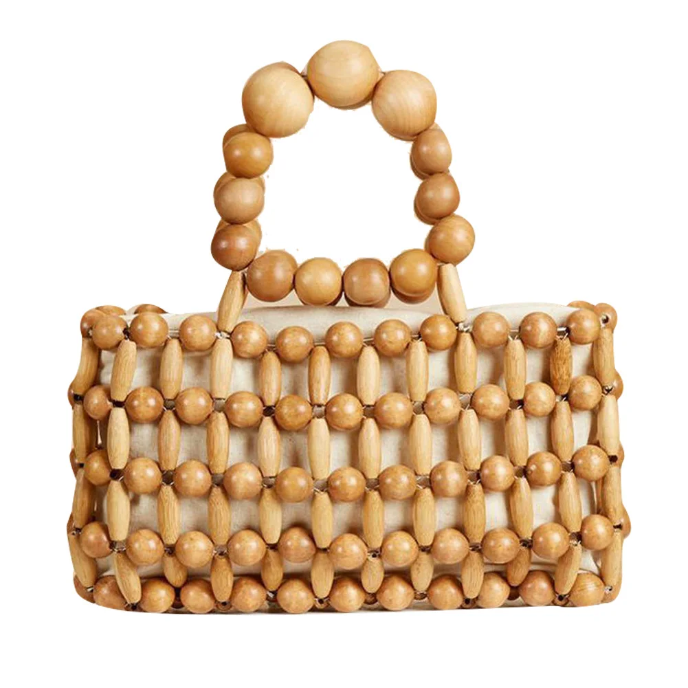 Sac à main tissé en paille pour femmes, fourre-tout de grande capacité, sac de plage en perles de bois, sacoche de vacances à la mode, été