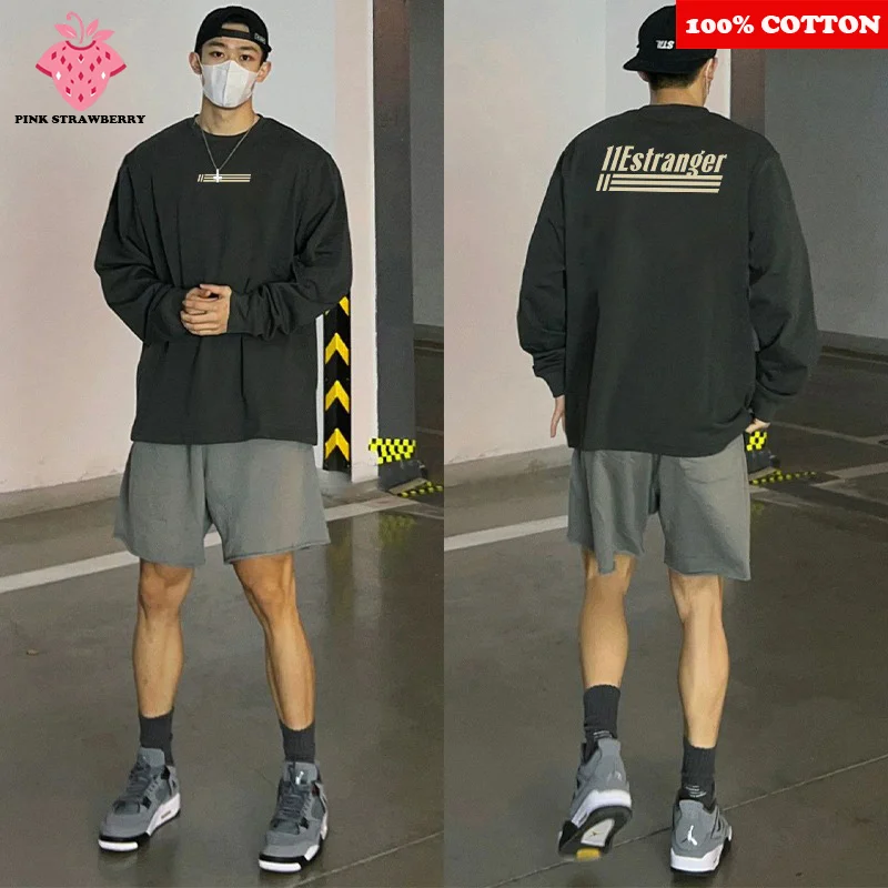 

American Street Letter Print T-shirt Men Autumn Winter 2025 New High quality Long sleeved Tee Casual Loose Y2k Top men clothing