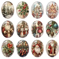 10pcs/lot Christmas X-mas Winter Santa Tree Stocks Flower Oval Photo Glass Cabochon Flatback Demo Cameo For Diy Jewelry Making
