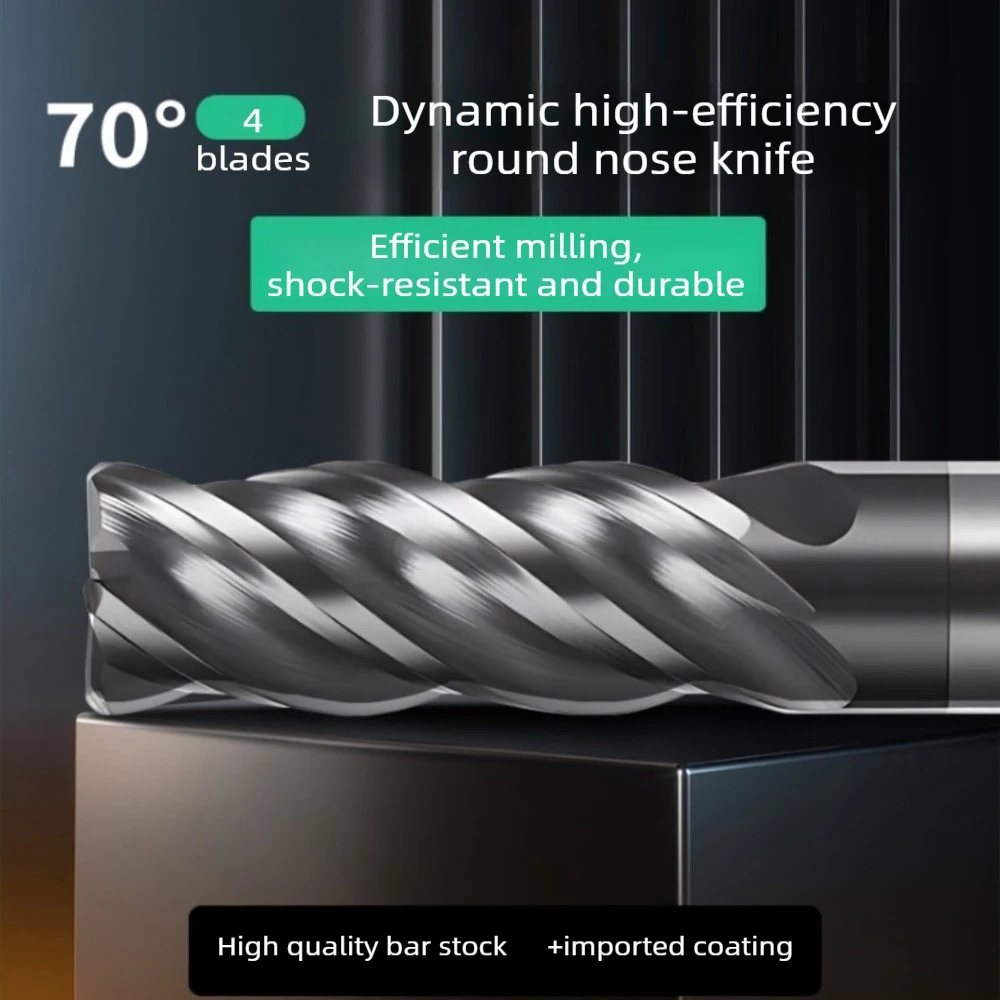 70° 4Flute Tungsten Steel Bull Nose End Mill Solid Carbide Corner Radius Milling Cutter CNC Mill Stainless Steel Titanium Alloy