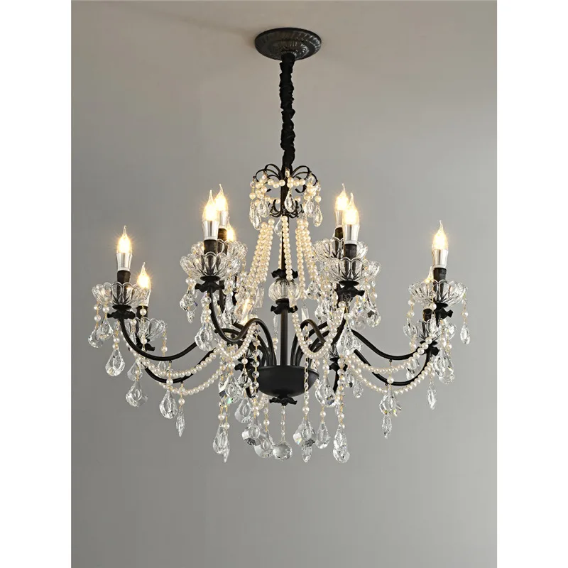 French villa duplex stair chandelier light luxury retro crystal candle light medieval empty bedroom dining room light