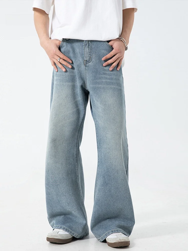 

WMNM Light Blue Men's Summer Thin Jeans Loose Straight Leg Pants CleanFit Waed Versatile Casual Faion Urban Sle Jeans