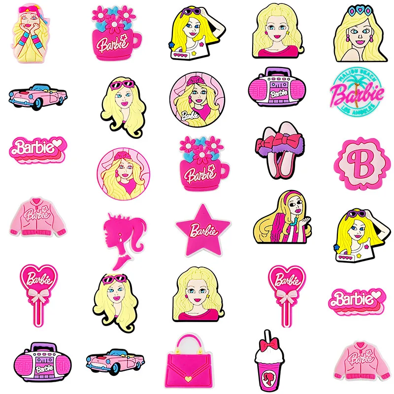 

9-30PCS Hot Toys Random Mixed Shoes Charm Decorations Pink Barbie series PVC Decorations Detachable Waterproof For Party Gifts