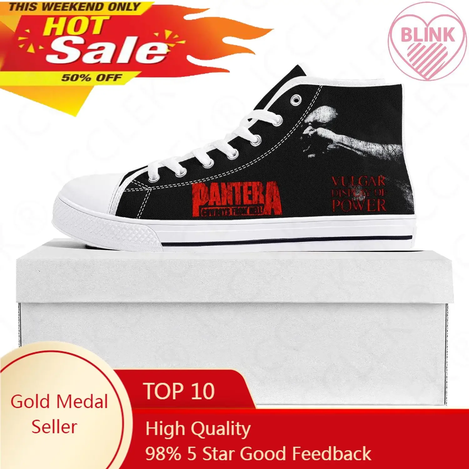 

Pantera Metal Band Pop High Top High Quality Sneakers Mens Womens Teenager Canvas Sneaker Casual Couple Shoes Custom Shoe White