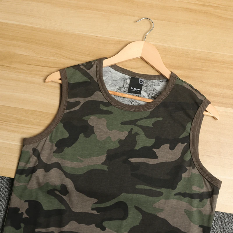 Military Style Camouflage Sleeveless Cotton T-Shirt Men's Summer Sportswear Casual Trendy Base Layer Sweatshirt Vest