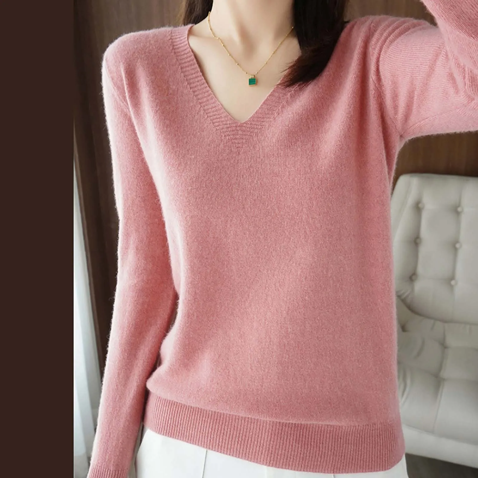 

Autumn Winter Casual Knit Tops Light Sweaters For Women Long Sleeve V Neck Pullover Knitwear Female Soft Knitted Pullover Blouse