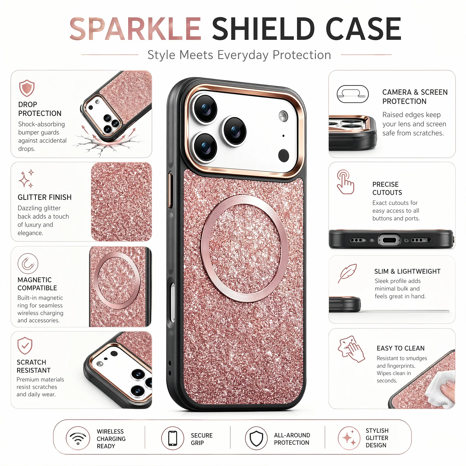 Luxury Bling Sequin Glitter For Magsafe Magnetic Case For iPhone 17 Air 16 15 14 13 Pro Max 17Pro Max Armor Shockproof Cover