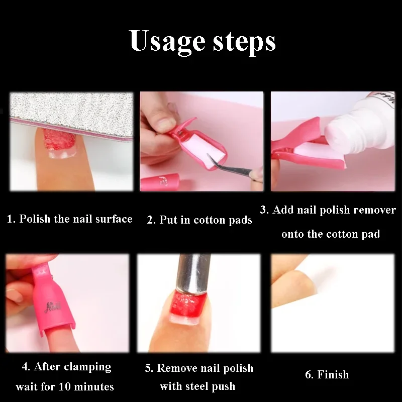 10pcs/Bag Nail Acrylic Removal Clip for Remove UV LED Gel Hand Nail Care Tool Polish Purple Pink Manicure Tools Nail Supplies