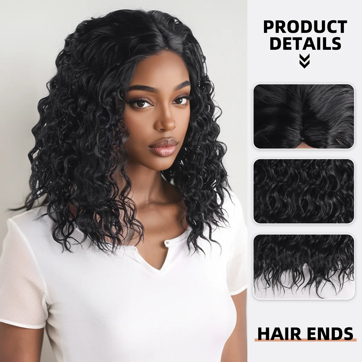 European and American Fashion Women's African Small Roll Explosion Head Black Short Wig Headset-Synthetic fiber wig