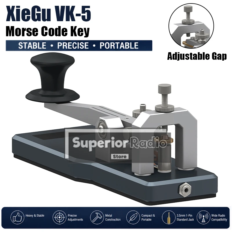 XIEGU VK-5 Morse Code Key Manual Straight Key for Ham Radio Transceiver CW Practice QRP Portable Telegraph Key with 3.5mm Plug