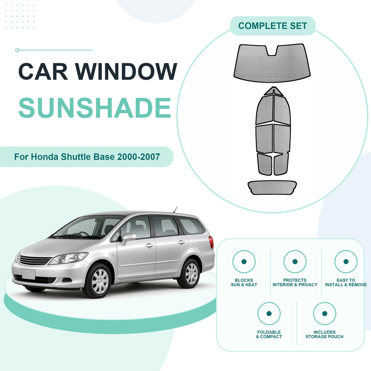 For Honda Shuttle Base 2000-2007 Custom Full Set Window Sunshades Aluminum Foil Suction Cup Anti UV Privacy