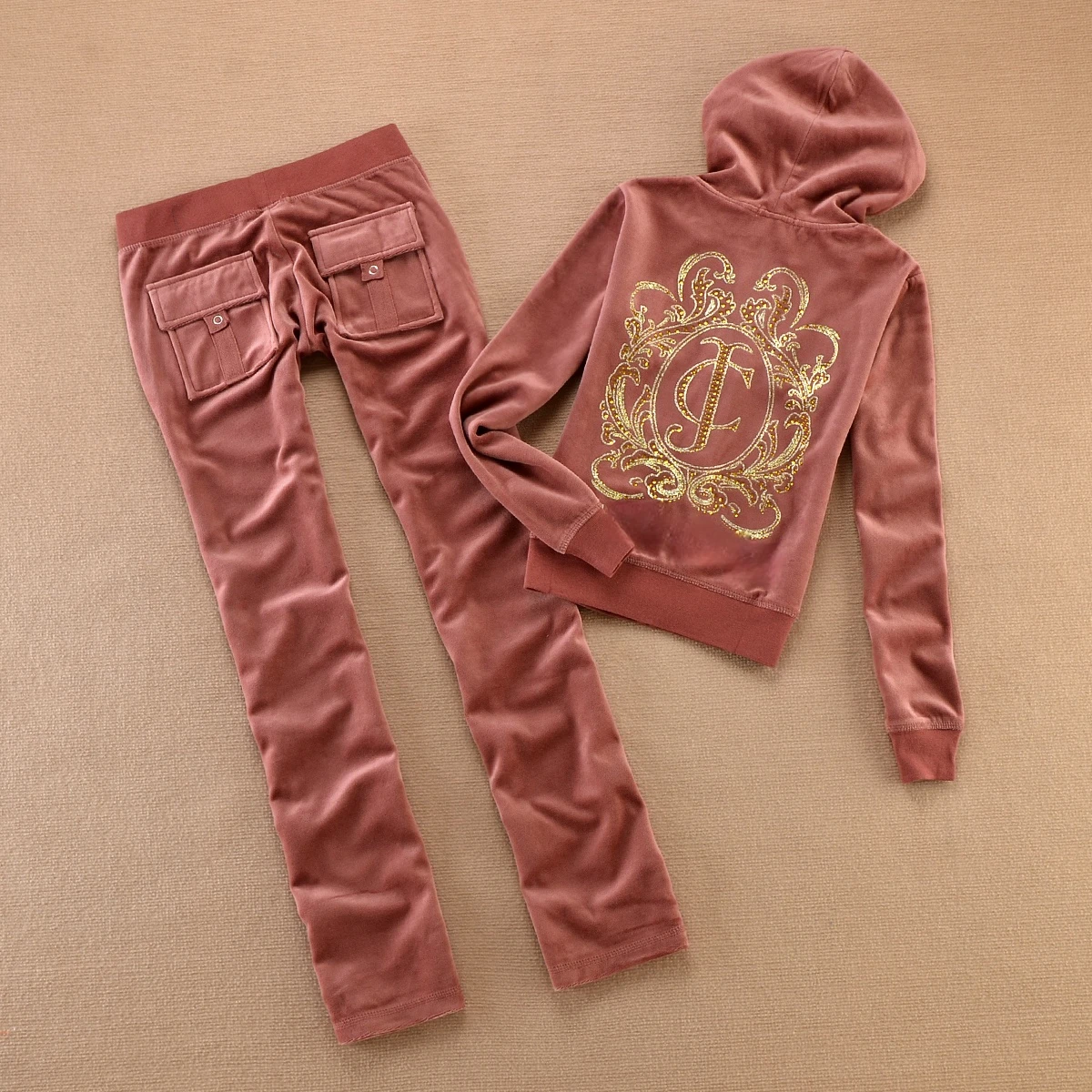 Y2K Velvet Tracksuit 2025 new winter women's casual warm suit sequin decorated hooded jacket + casual velvet trousers 2pc