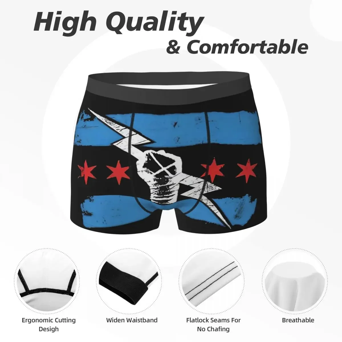 Cueca confortável Boxer para homens, cuecas masculinas, shorts CM Punk, calcinha WWE 2023, presente de namorado