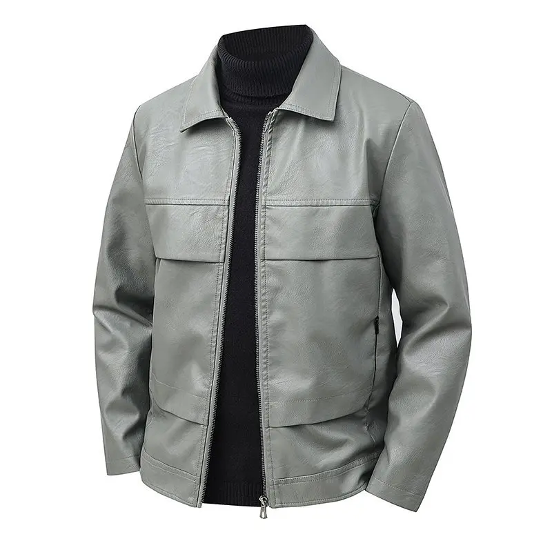 

Высококачественная мужская повседневная куртка для активного отдыха с отложным воротником, кожаное пальто с коротким рукавом, утепленное, осенняя новинка