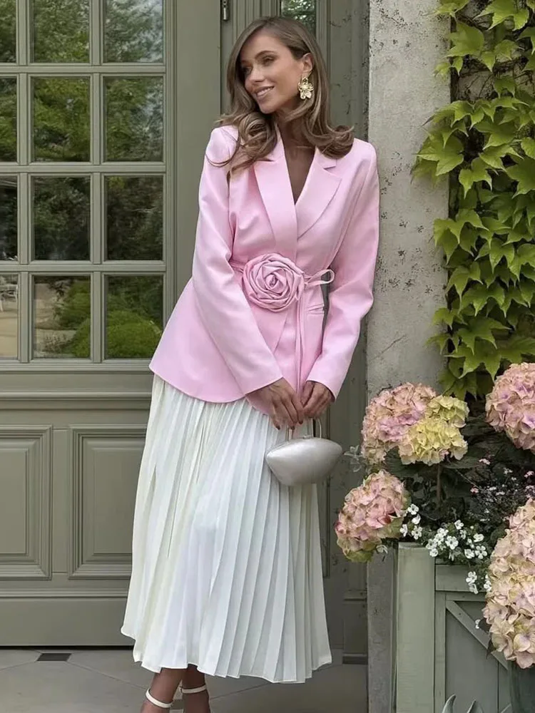 

Женский элегантный шикарный пиджак с цветочным принтом, пиджак на шнуровке с трехмерным цветком, весна-осень 2023, романтическое женское пальто для ужина