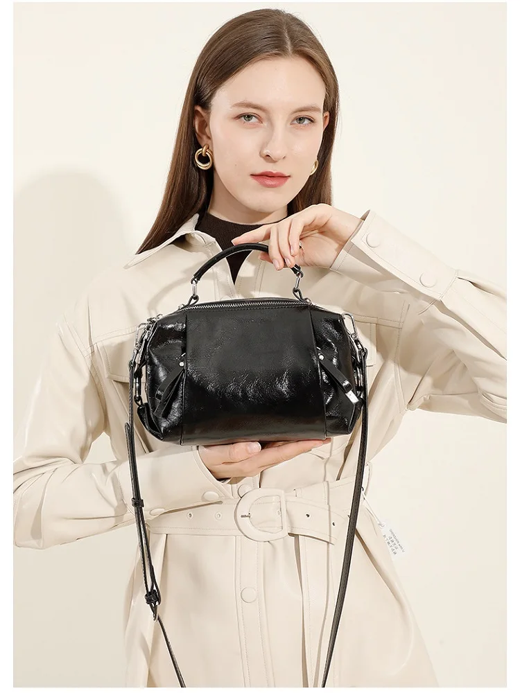 

100% Genuine Leather Women Crossbody bag luxury Boston Bag shoulder cowhide Commuter Shopping female pillow bag handbag gift