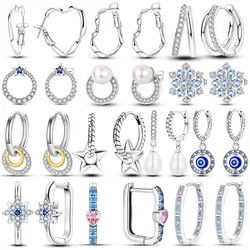 925 Silver Plated Woman Hoop Earring Original Pendientes Luxury Jewelry Gift