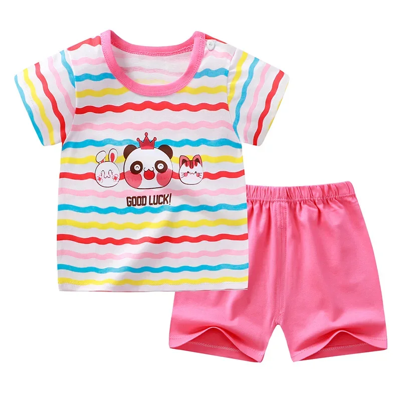 Summer Children\'s Short-sleeved Shorts Suit Cotton T-shirt Baby Girls Pink Unicorn Cartoon Set Cheap Stuff  Dropshipping