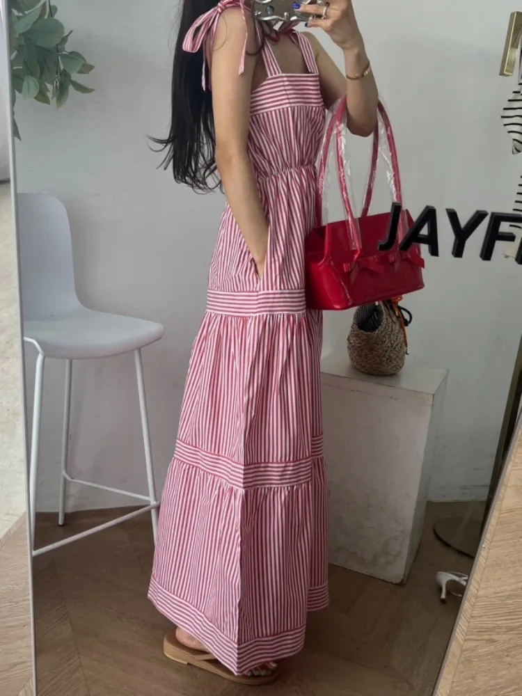 Striped Summer Dr Women's Loose Beach Vaion Fairy Skirt Waist Cinched A-Line Dr Commute Sle Regular Fit Medium Sof...