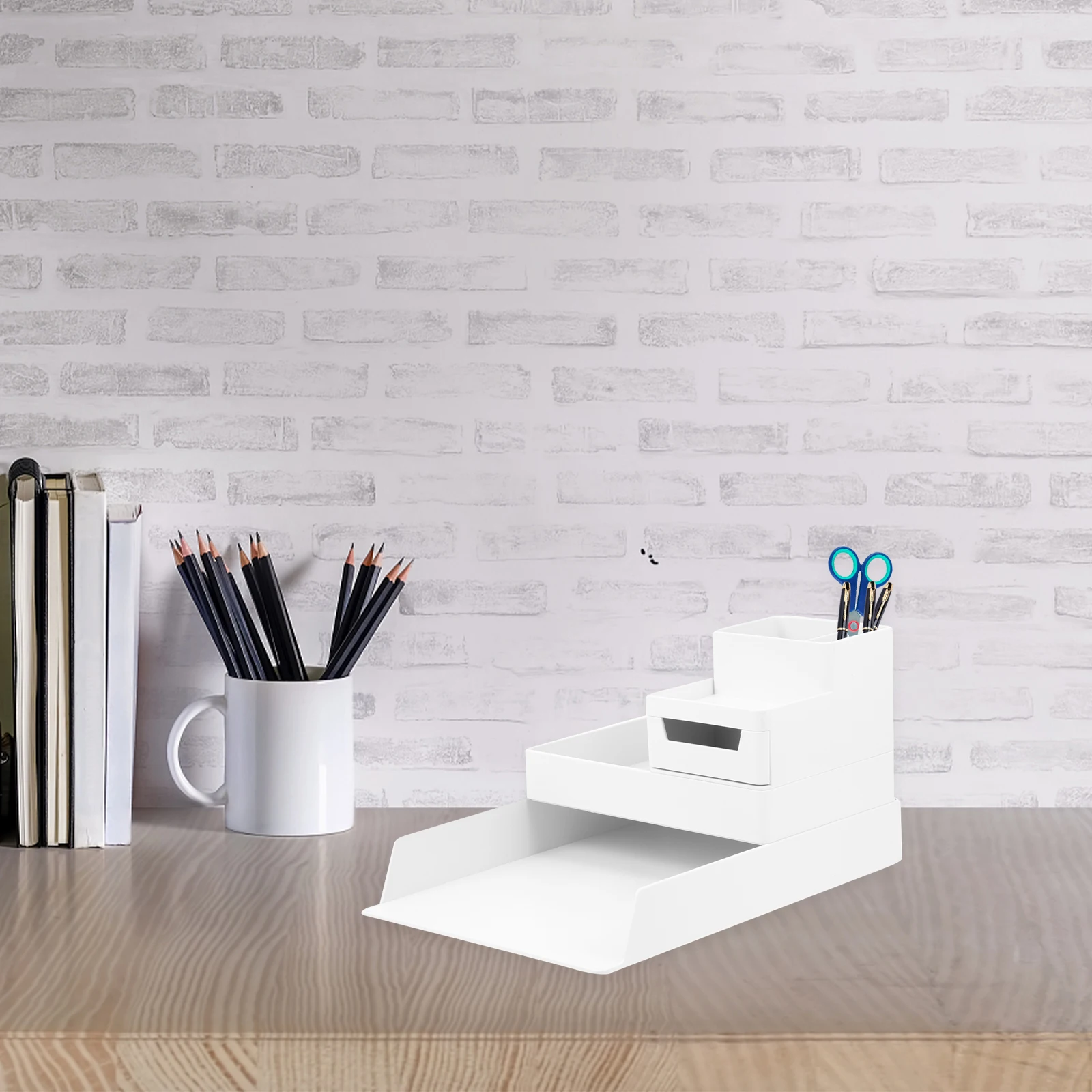 

Plastic File Storage Boxes A4 Desk Organizer White Grey Pen Holder Wear Resistant Office Student Supplies Storage