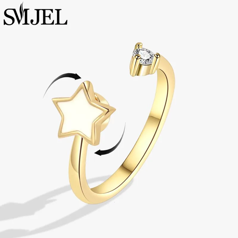 Luxury Crystal Star Moon Anxiety Ring Fidget Spinner Rings for Women Korean Butterfly Sunflower Ring Party Bague Anti Stress image 3