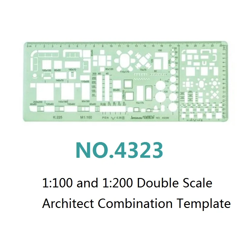 Imagem -02 - Double Scale Template Architect Combinação Stencil Multi Design Símbolos Desenho de Redação Técnica No.4323 4324 1:100 e 1:200