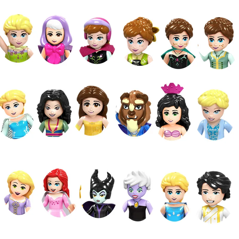 Fairy Tales Princess Girl Beauty Beast Cinderella Anna Olivia Frozen Model Character Building Blocks Children\'s Toys Gifts