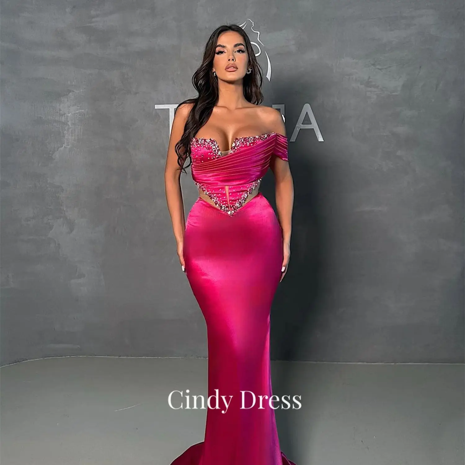 

Cindy Red Satin Mermaid Diamond Jewelry Sweetheart Off the Shoulder Elegant Party Dresses for Women 2023 Cocktail Gala Long Elly