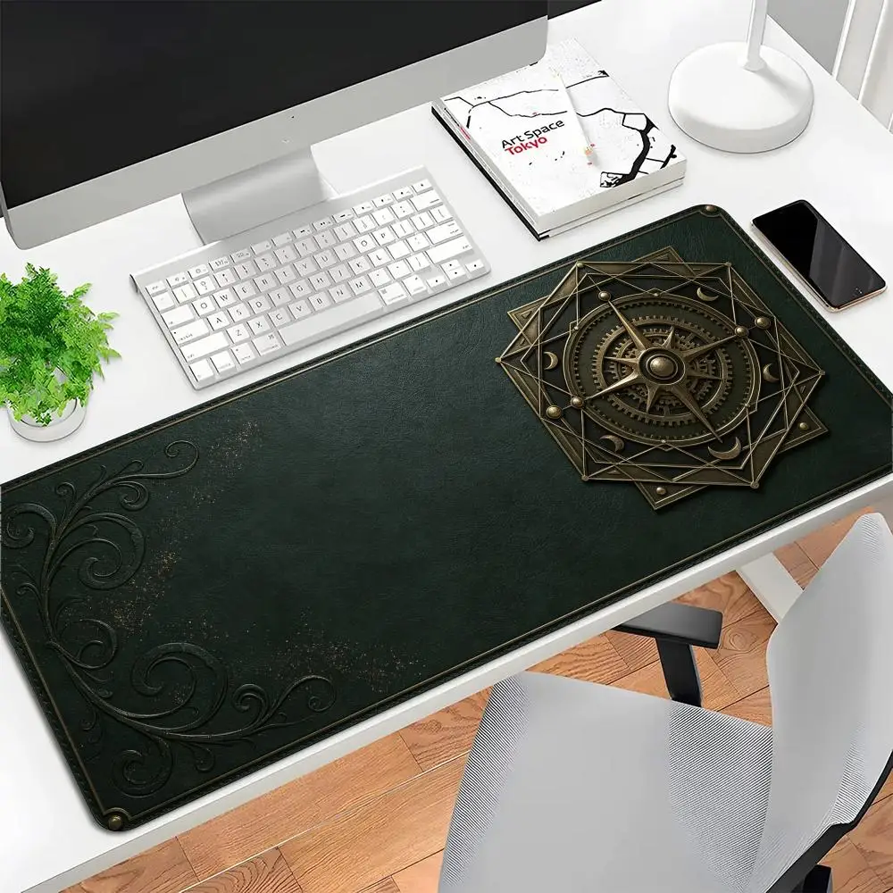 Dark green vintage leather texture bronze nautical compass playmat european slip mat for laptop desk