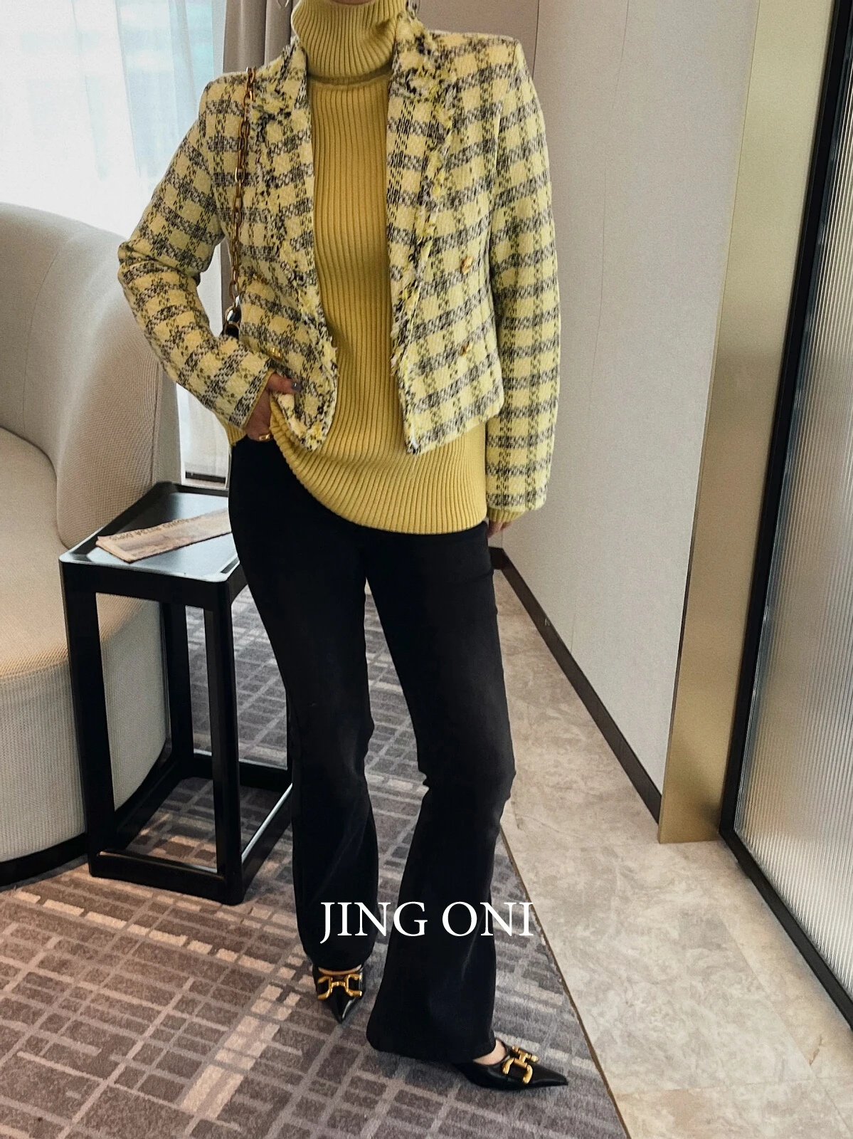 Plaid Tweed Blazer Jacket Elegant Woman Clothing 2023 Vintage Korean Fashion Style Autumn Y2K Coat Chic Crop New Tailored New