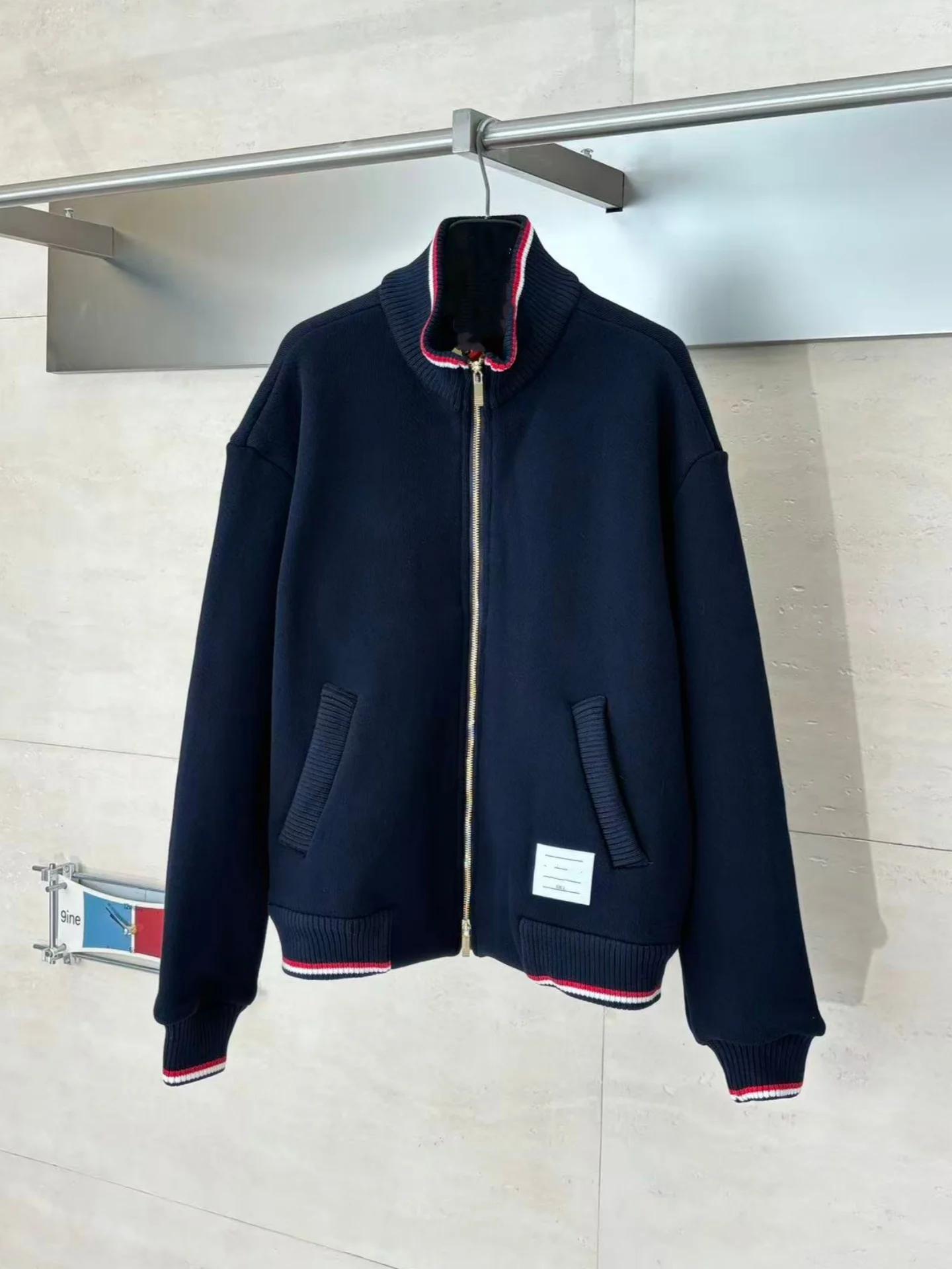 Double-Sided Fce Jaet Stand Collar Zipper Closure Soft Organic Cotton Men's Women's Busin Casual Thi Long Sve Blue