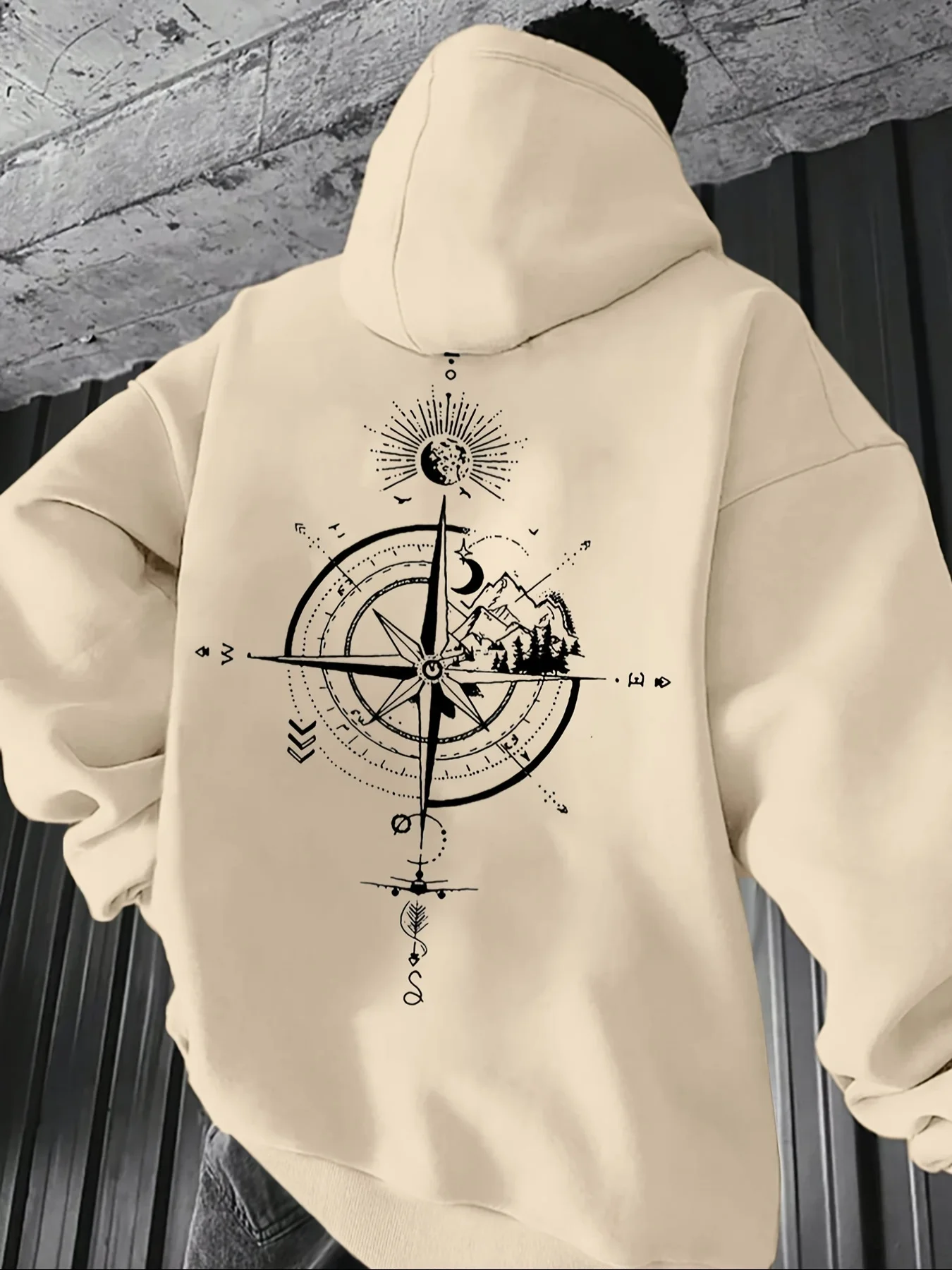 Men's 2026 Autumn/Winter Hot Selling Compass Print Hoodie - Comfortable, Loose Fit, Trendy Hoodie