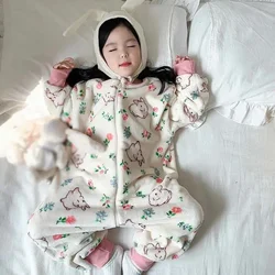 Kids Winter Plush Pajamas Children Pandas Bear Sleepwear Keep Warm Kigurumi For Boys Girls Flannel Fleece Sleeping Clothes