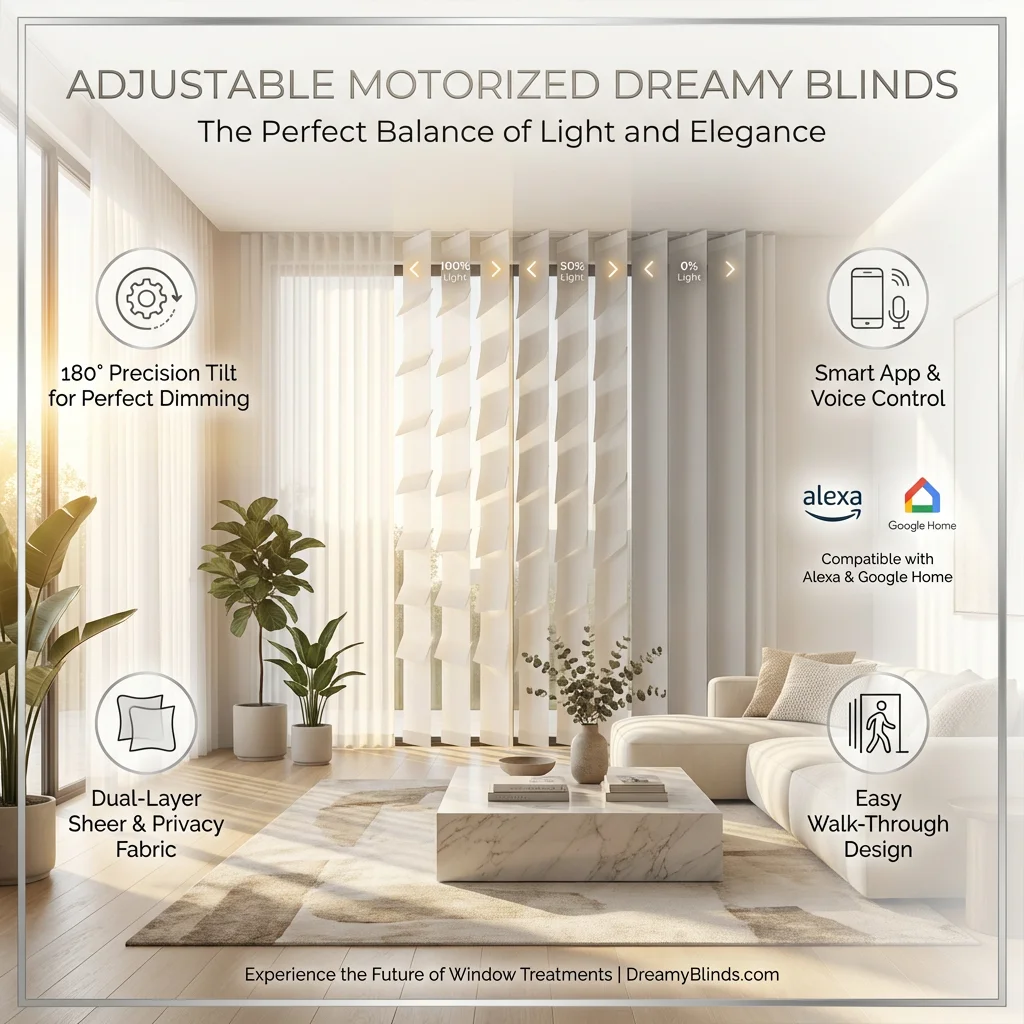 Newly Designed High Quality Dimmable Soft Fabric Electrically Connectable Track Dream Vertical Blinds Suitable For Balcony Doors